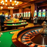 Experience the thrill of e28 gaming with vibrant casino activities including roulette, slots, and lively players.
